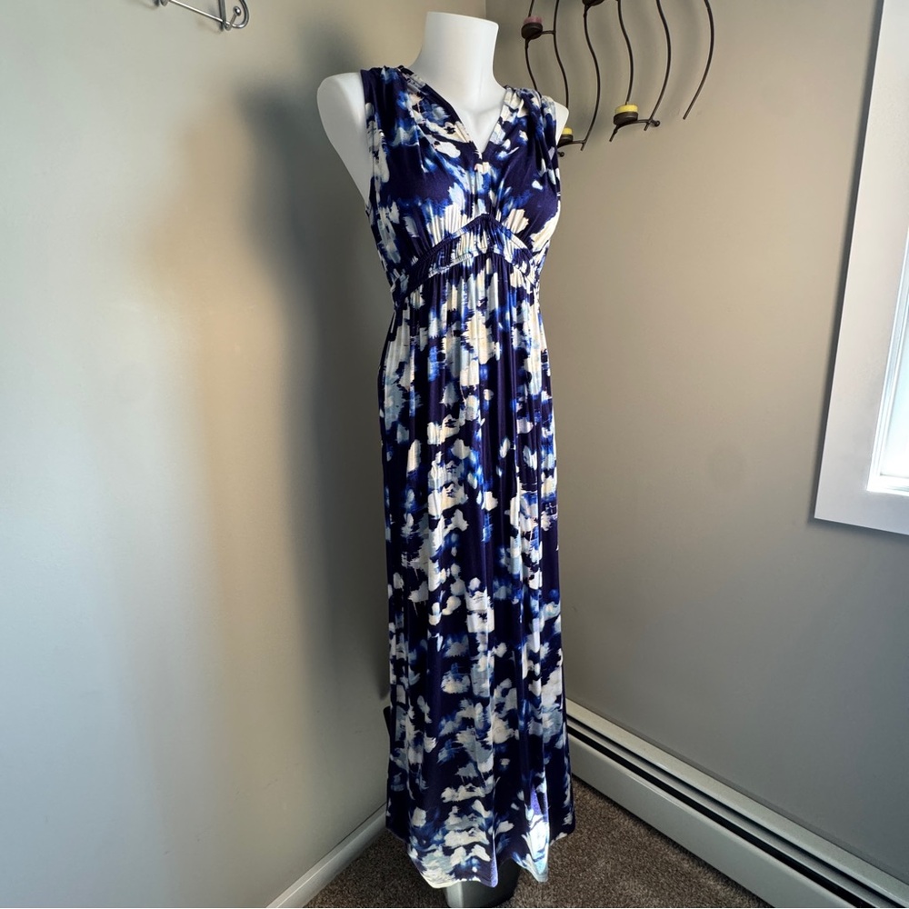 a.n.a‎ Sleeveless Babydoll Floral Maxi Jersey Dress Blue & White Size Small